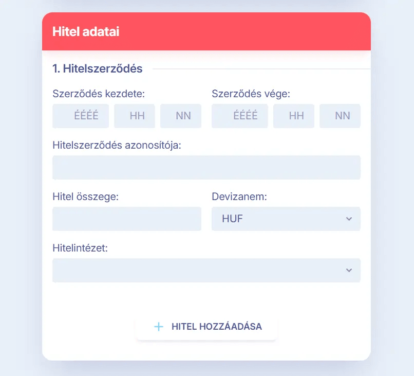 Hitel adatok megadása