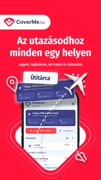 Útitárca – CoverMe app képernyő