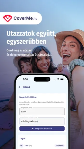 Megosztás – CoverMe app képernyő