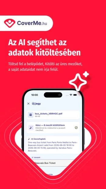 AI kitöltés – CoverMe app képernyő