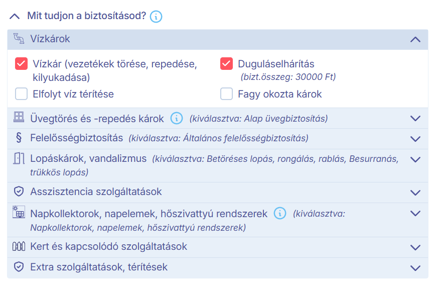Szolgáltatások, kiegészítők választása