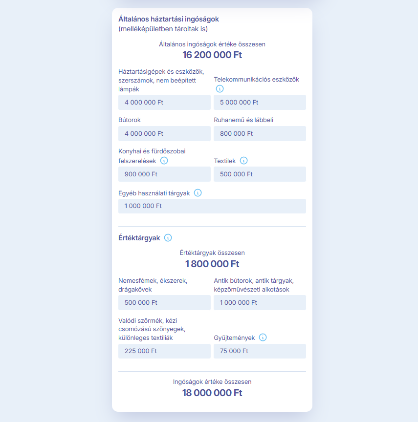 Ingóságok biztosítási összege