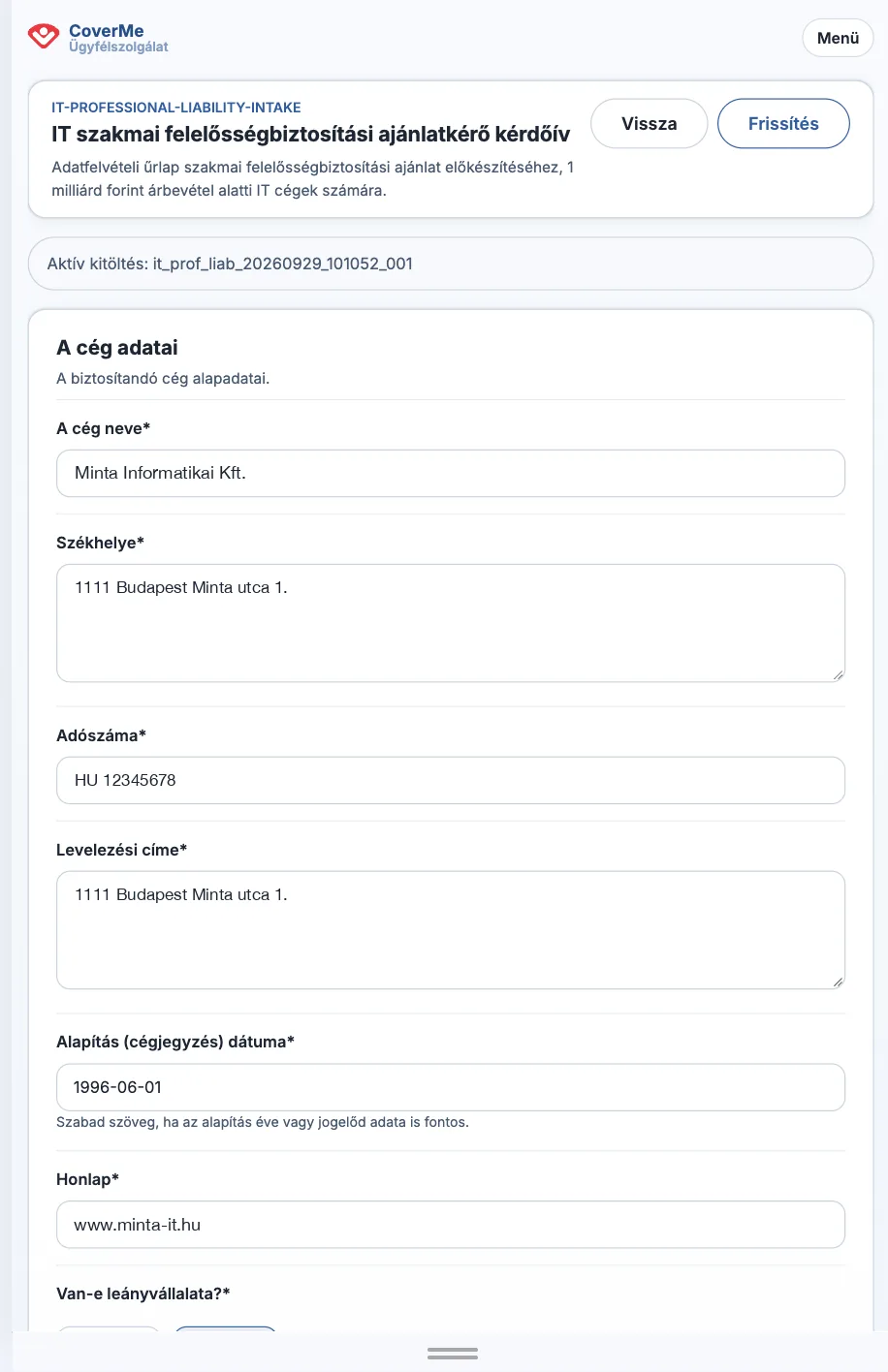 Mobilról is folytathatod – a CoverMe online munkatér képernyője